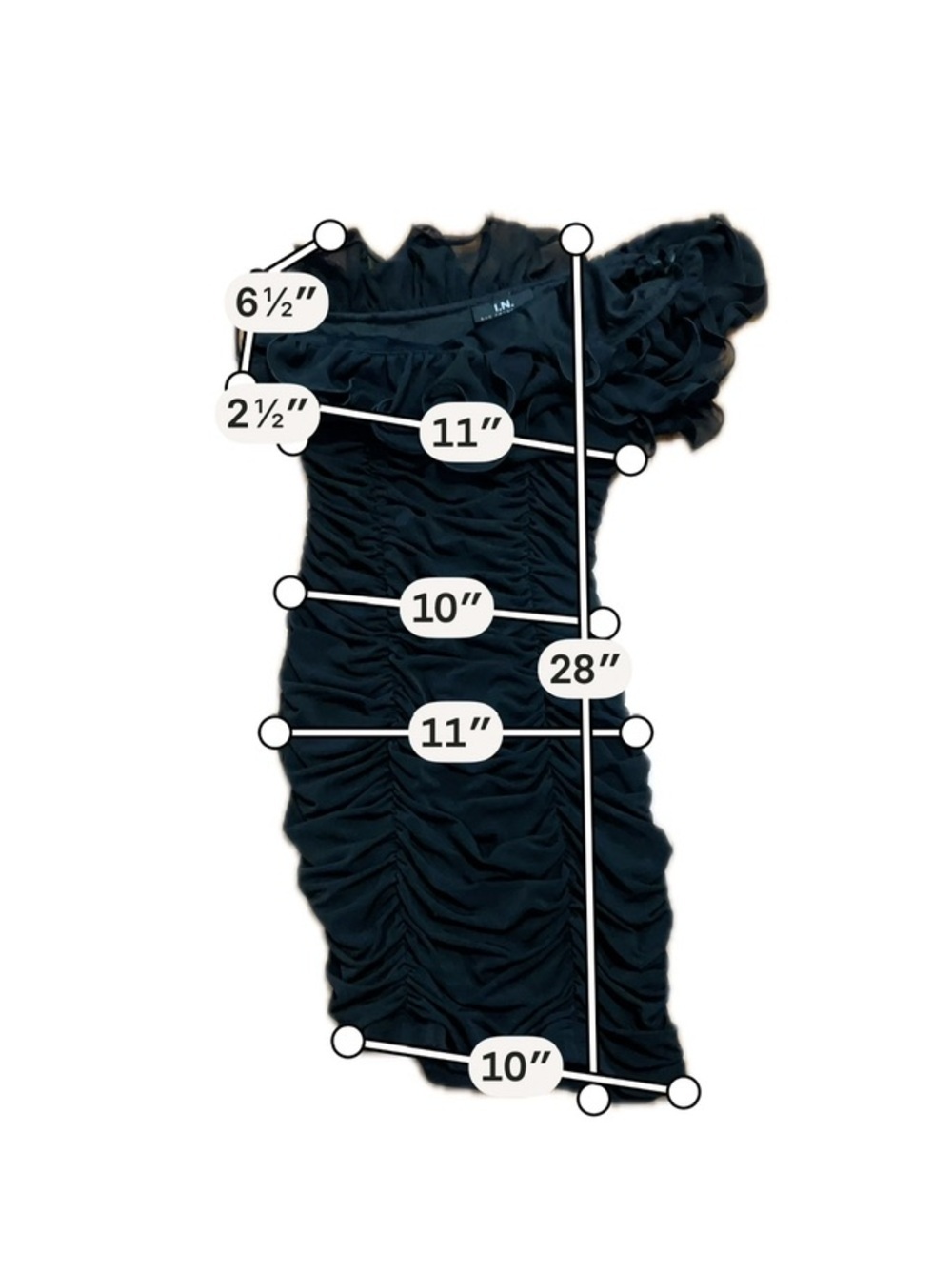 L.N. San Francisco Stretchy Black Ruched Mini Dress Women’s Dress 1 Shoulder - Picture 8 of 8